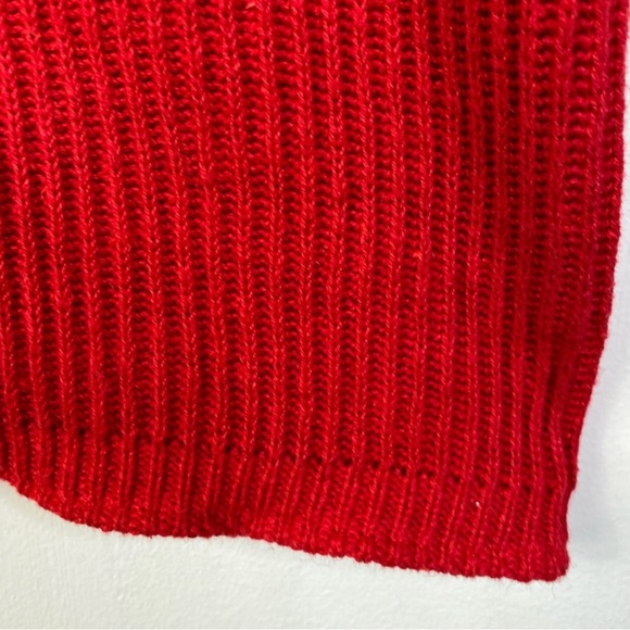 Vintage 70s Ribbed Knit Fitted Sweater 3/4 Sleeves Cherry Red Pocket M - Picture 5 of 12